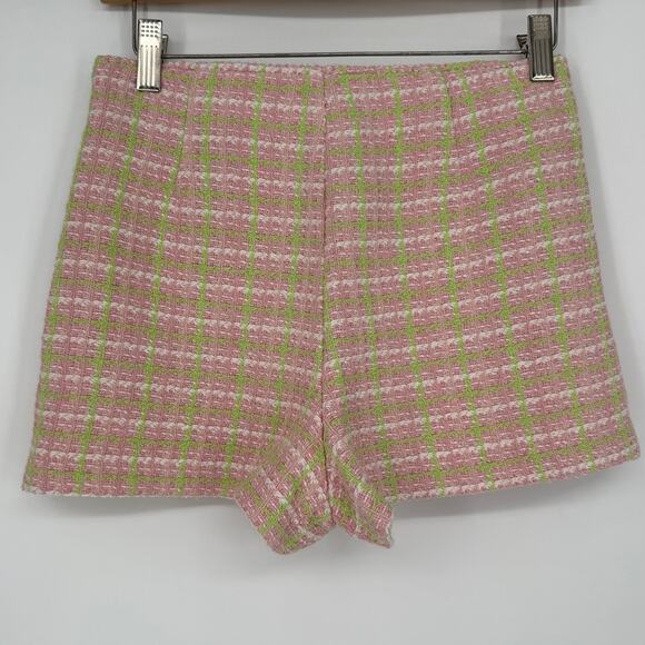 Zara Skort Tweed Shorts Skirt Pink Green Pastel Mini Viral Spring Summer Sz XS - Picture 5 of 6